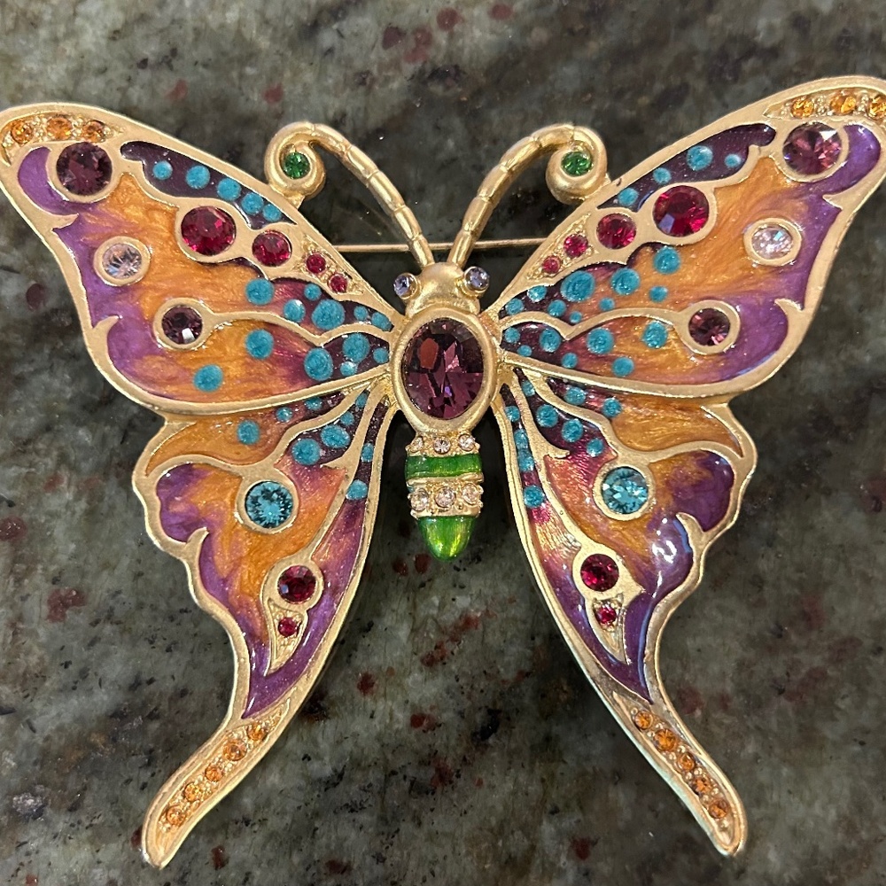 Jay Strongwater Enamel and Swarovski crystal butterfly pin/brooch